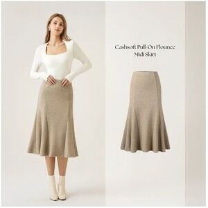 NWT OGL Move Cashsoft Flounce Midi Skirt Heather Oatmeal Size XS Beige Soft